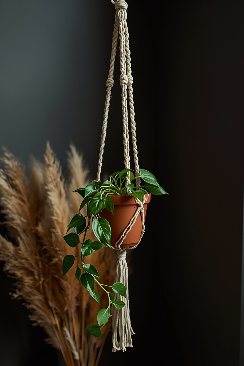 Cintre plante macramé